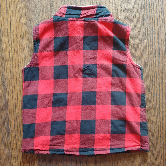 Carter's Red & Black Buffalo Plaid Zip-Up Fleece Vest Size Boys 24 Months - Picture 2 of 3